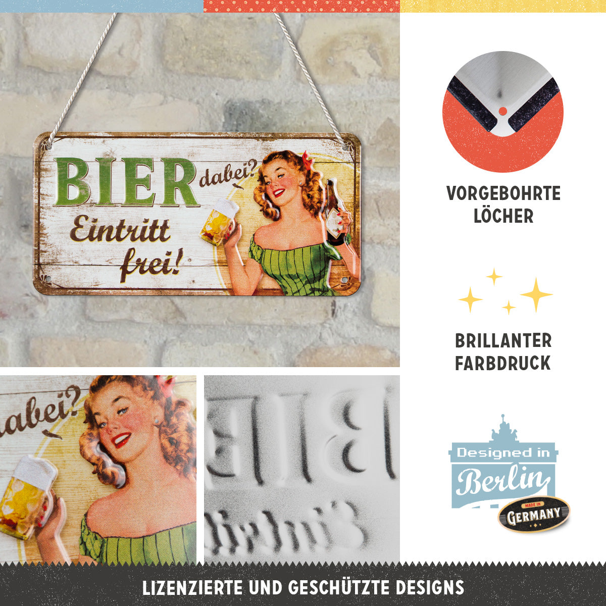 nostalgic-art-bier-dabei-eintritt-frei-targa-appendibile-in-metallo-10x20-cm image 4