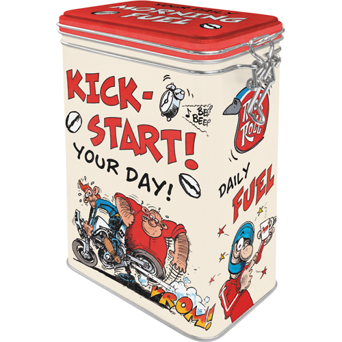 nostalgic-art-motomania-kick-start-your-day-scatola-metallo-clip-top-7-5x11x17-5 image 1