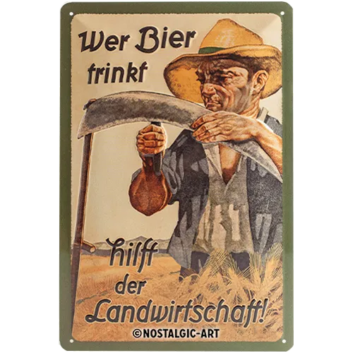 nostalgic-art-wer-bier-trinkt-hilft-der-landwirtschaft-targa-in-metallo-20-x-30- image 1