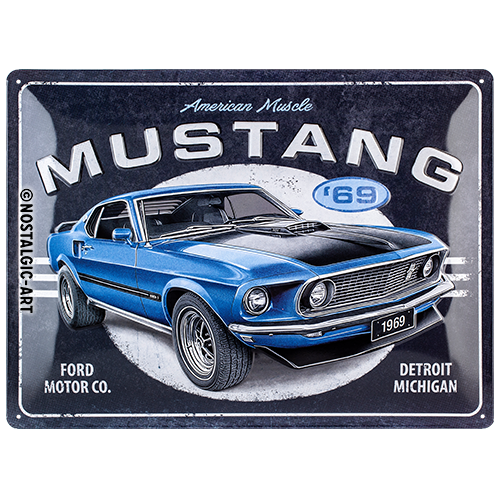 nostalgic-art-ford-mustang-1969-mach-1-blu-targa-in-metallo-30x40-cm image 2