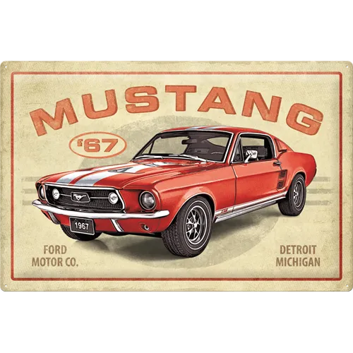 nostalgic-art-ford-mustang-gt-1967-red-targa-in-metallo-40x60-cm image 1