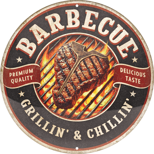 nostalgic-art-barbecue-grillin-chillin-targa-rotonda-in-metallo-35-cm image 1