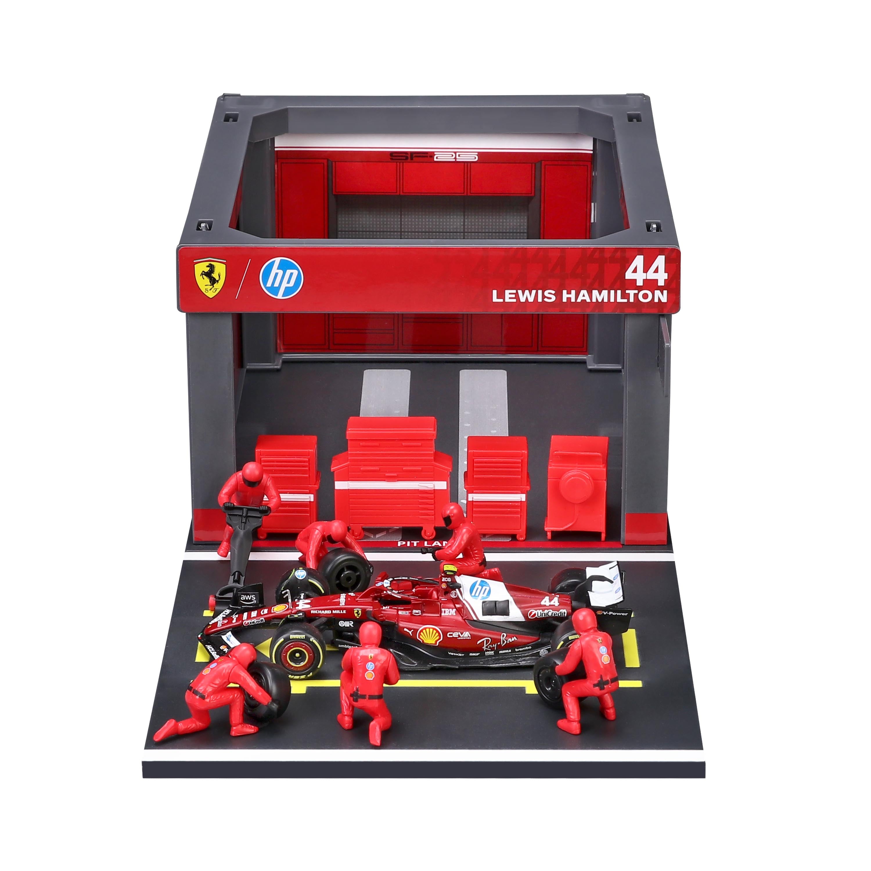 bburago-pit-stop-ferrari-sf-25-44-lewis-hamilton-playset-diorama-f1-con-auto-1-4 image 3