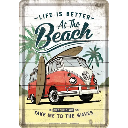 nostalgic-art-vw-bulli-beach-card-in-metallo-10x14-cm image 1