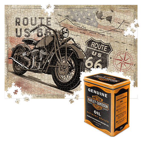 nostalgic-art-route-66-bike-map-h-d-4-puzzle-1000-pezzi-in-scatola-metallo image 1
