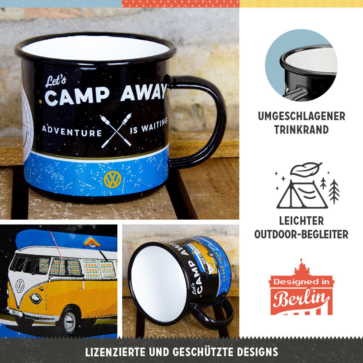 nostalgic-art-vw-bulli-let-s-camp-away-night-tazza-smaltata-360-ml image 3