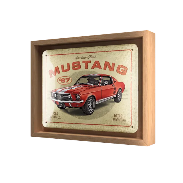 nostalgic-art-ford-mustang-gt-1967-red-targa-in-metallo-con-cornice-n-frame-s image 1