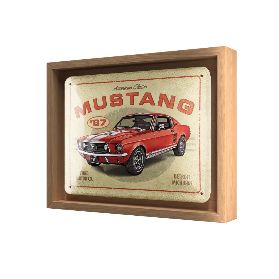 nostalgic-art-ford-mustang-gt-1967-red-targa-in-metallo-con-cornice-n-frame-s image 1