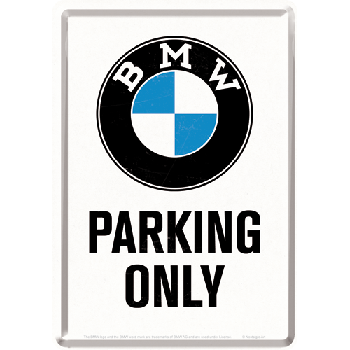 nostalgic-art-bmw-parking-only-white-biglietto-in-metallo-10x14-cm image 1