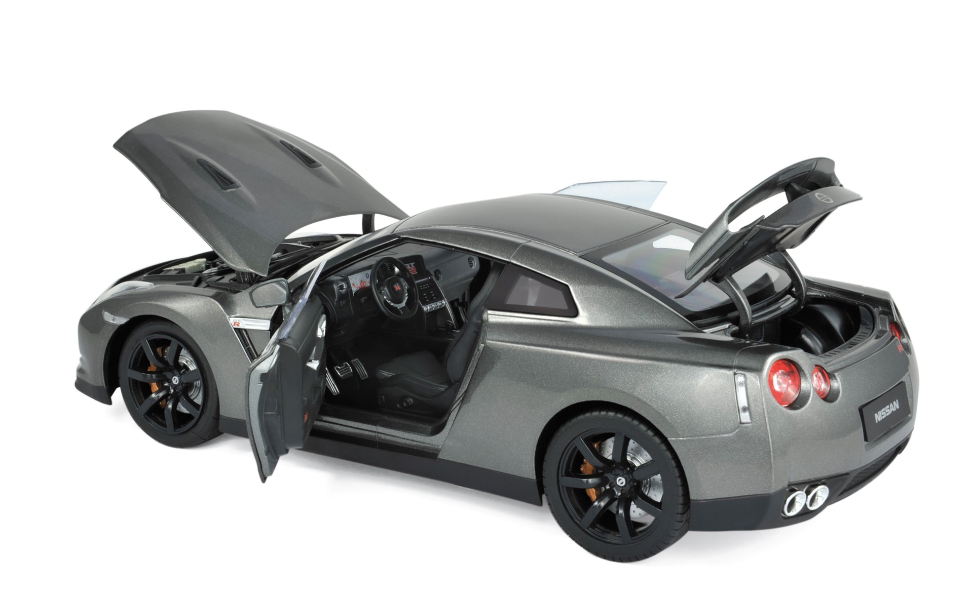 norev-nissan-gt-r-r35-2008-modellino-auto-die-cast-1-18-grigio-scuro-metallizzat image 1