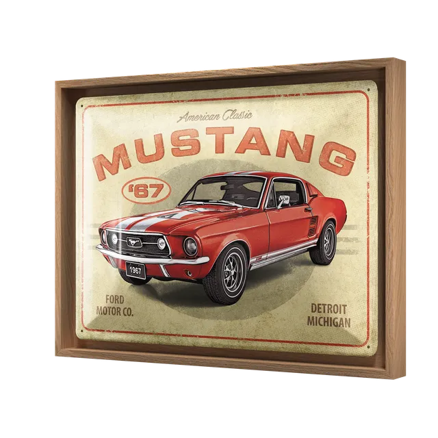 nostalgic-art-ford-mustang-gt-1967-red-n-frame-l-edition-quadro-con-cornice-legn image 1