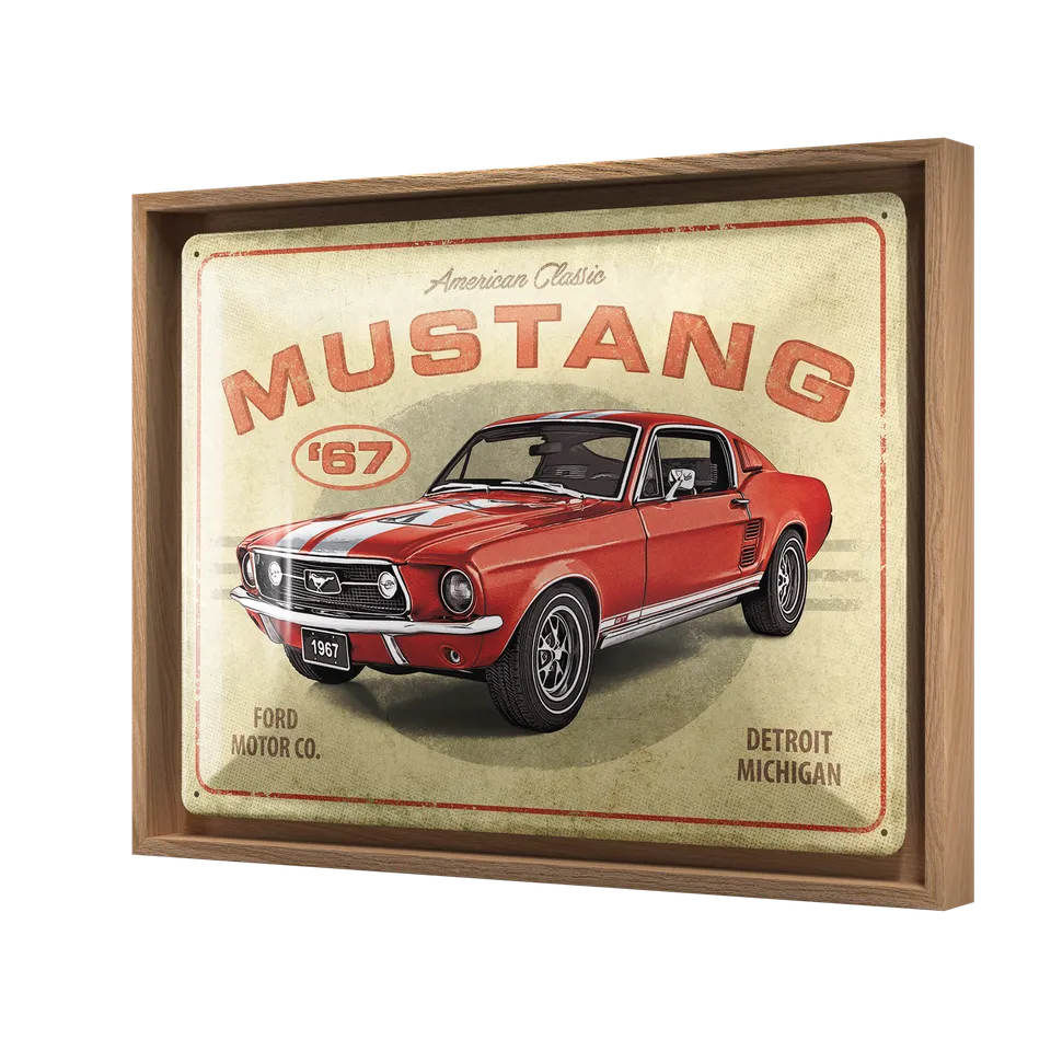 nostalgic-art-ford-mustang-gt-1967-red-n-frame-l-edition-quadro-con-cornice-legn image 1