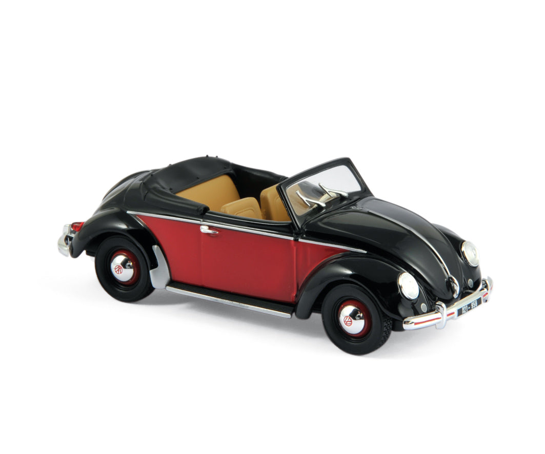 norev-vw-hebm-ller-1949-nero-e-rosso-1-43-modellino-cabrio-d-epoca-die-cast image 1