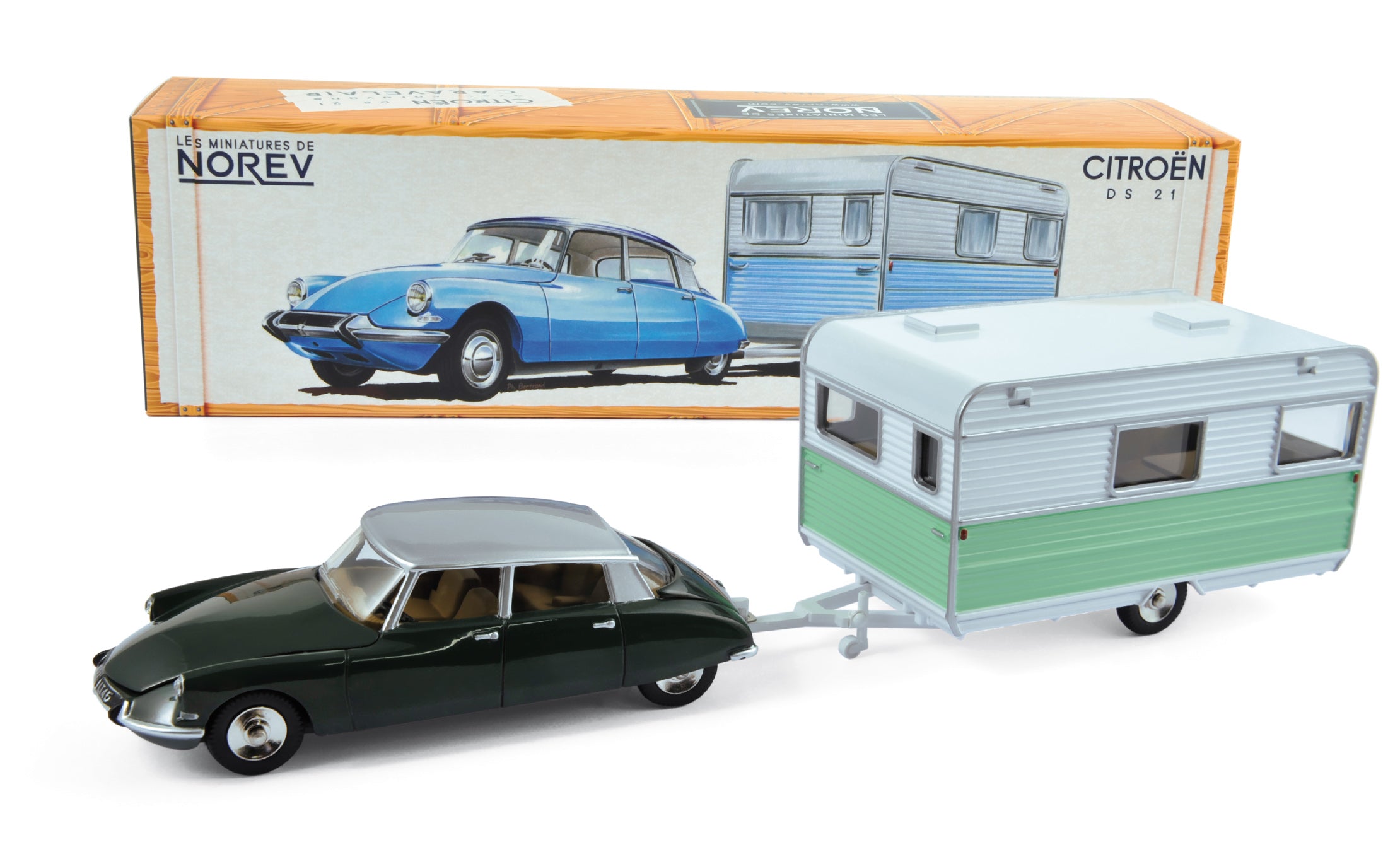 norev-citro-n-ds-21-con-caravane-modellino-1-43-verde-jura-grigio image 2