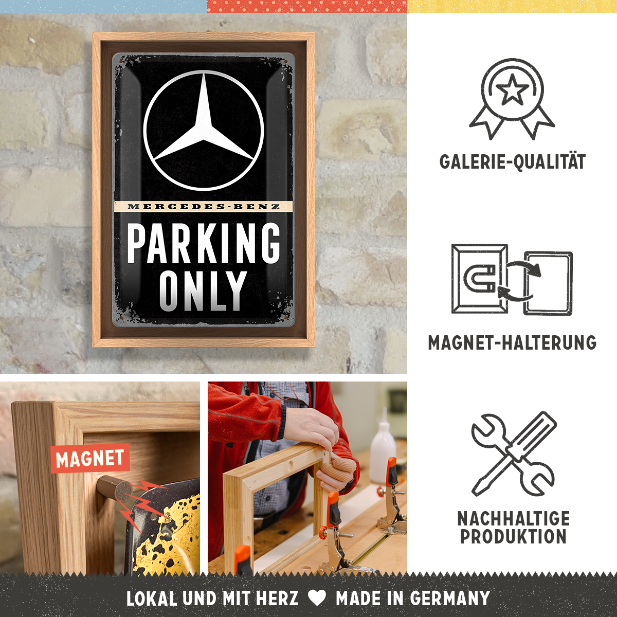nostalgic-art-mercedes-benz-parking-only-n-frame-m-edition-cornice-in-legno-24x3 image 3