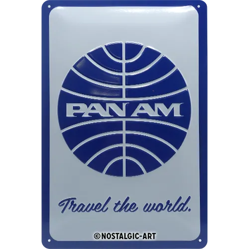 nostalgic-art-pan-am-travel-the-world-logo-targa-in-metallo-20x30-cm image 1