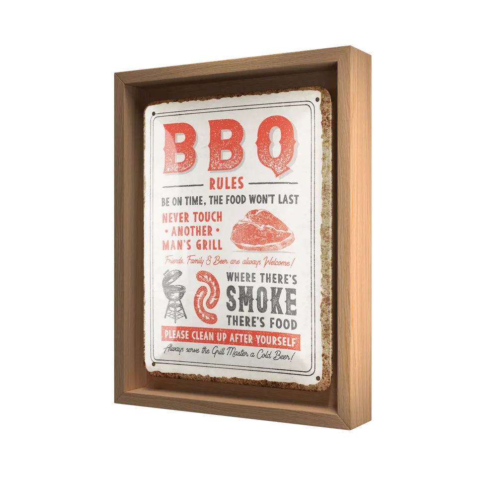 nostalgic-art-bbq-rules-n-frame-s-edition-targa-metallo-con-cornice-rovere-18-5x image 1