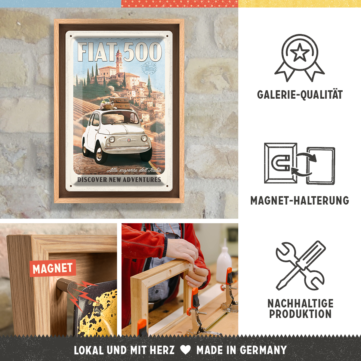 nostalgic-art-fiat-500-discover-new-adventures-cornice-n-frame-m-24x33-5-cm image 3