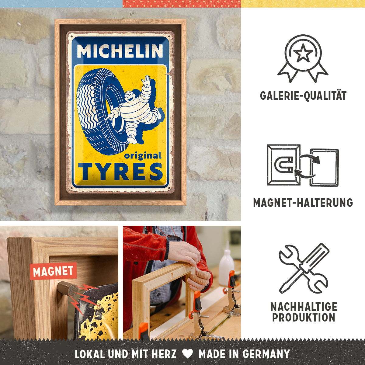 nostalgic-art-michelin-original-tyres-n-frame-m-edition-con-cornice-rovere-24x33 image 3