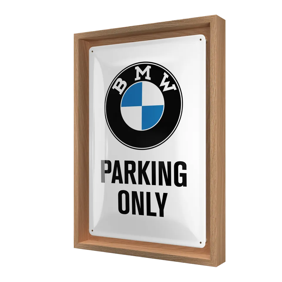 nostalgic-art-bmw-parking-only-white-targa-in-metallo-con-cornice-n-frame-m image 1