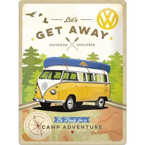 nostalgic-art-vw-bulli-let-s-get-away-targa-metallo-30x40-cm image 1