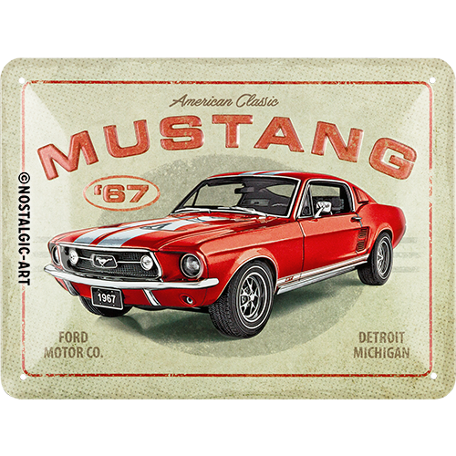 nostalgic-art-ford-mustang-gt-1967-red-targa-in-metallo-15x20-cm image 1