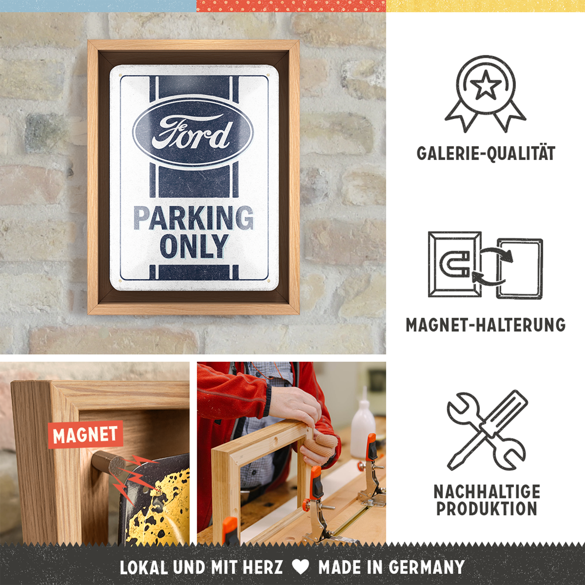 nostalgic-art-ford-parking-only-cornice-n-frame-s-edition-in-legno-di-quercia image 3
