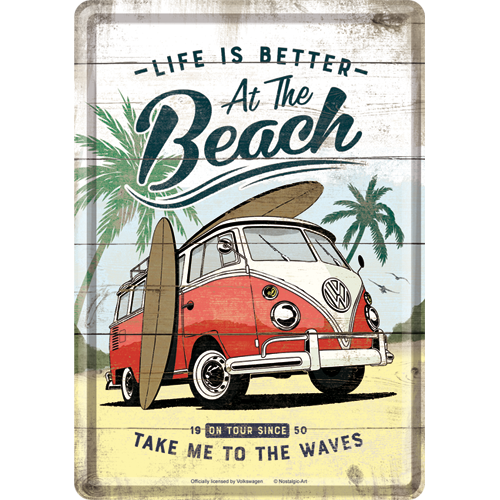 nostalgic-art-vw-bulli-beach-metal-card-biglietto-in-metallo-stampato-10x14-cm-a image 1