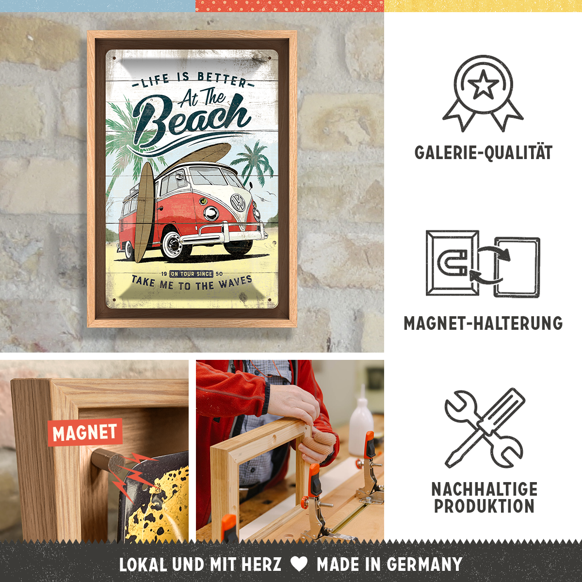 nostalgic-art-vw-bulli-beach-cornice-n-frame-m-edition-24x33-5-cm-legno-quercia image 3
