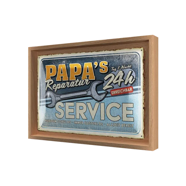 nostalgic-art-papa-s-service-n-frame-m-edition-targa-metallo-con-cornice-rovere- image 1