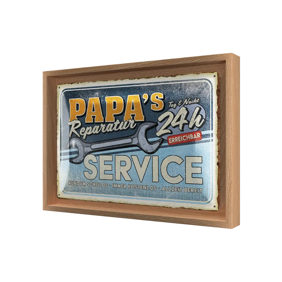 nostalgic-art-papa-s-service-n-frame-m-edition-targa-metallo-con-cornice-rovere- image 1