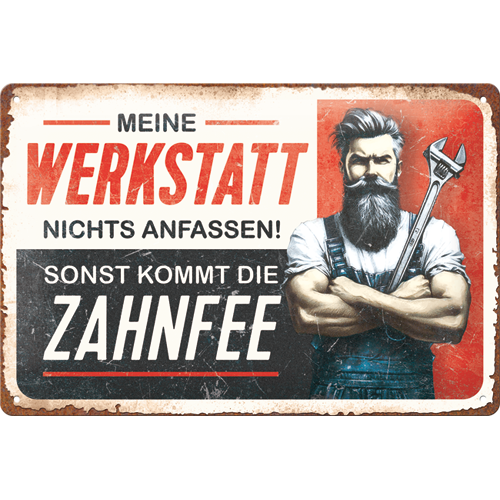 nostalgic-art-meine-werkstatt-nichts-anfassen-targa-in-metallo-20x30-cm image 1