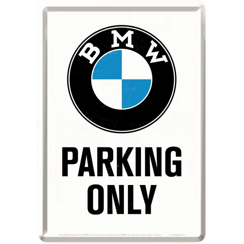 nostalgic-art-bmw-parking-only-white-biglietto-in-metallo-10x14-cm image 1
