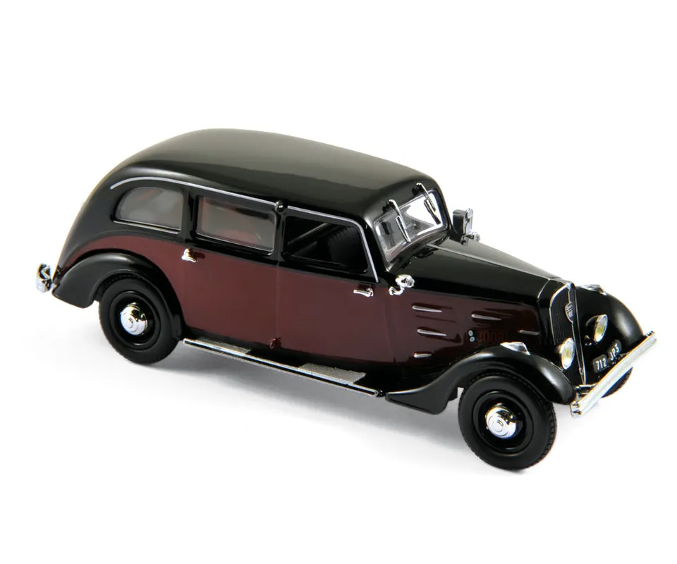 norev-peugeot-401-longue-taxi-1935-1-43-rosso-scuro-nero-modellino-die-cast image 1