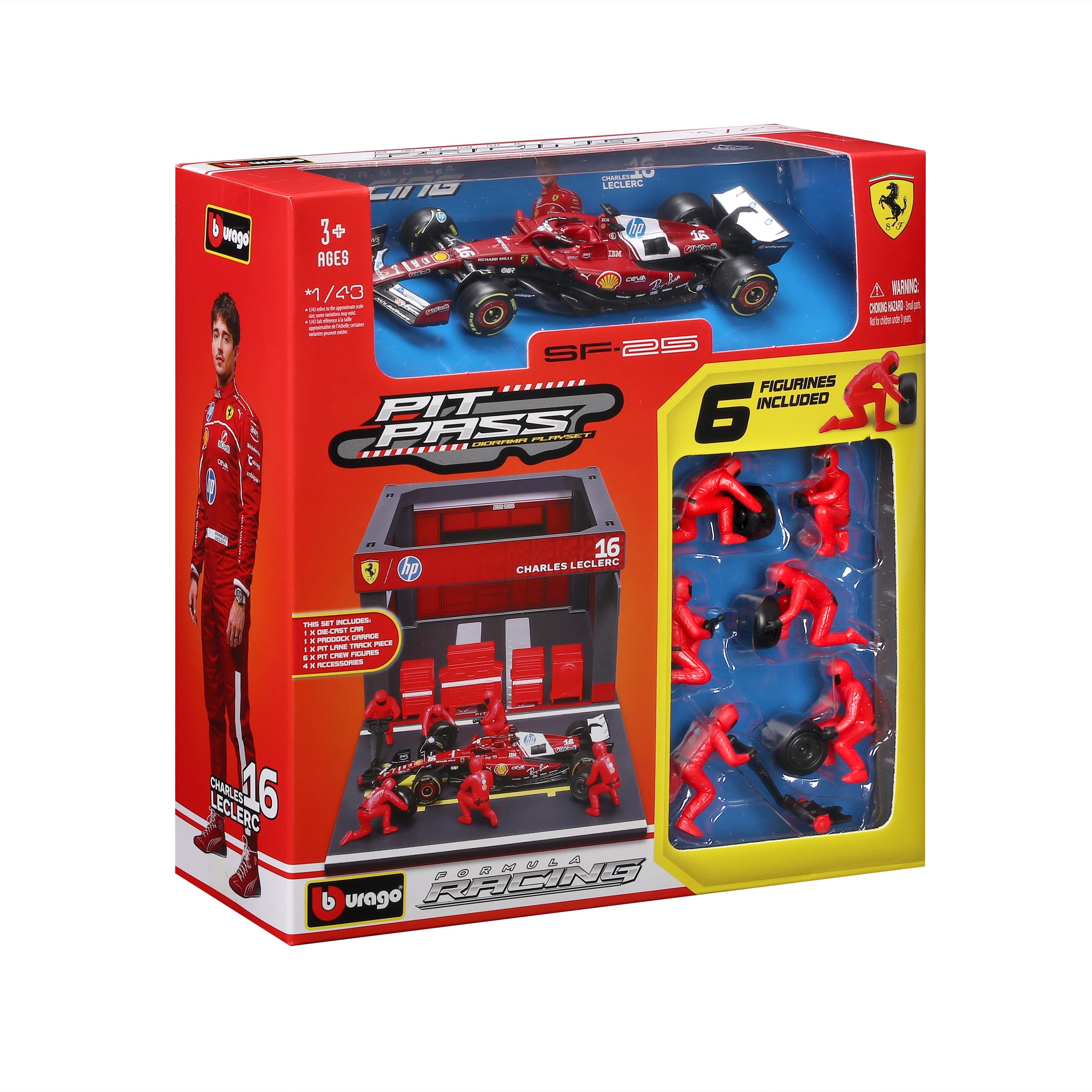 bburago-pit-stop-ferrari-sf-25-16-charles-leclerc-playset-diorama-con-auto-1-43 image 2