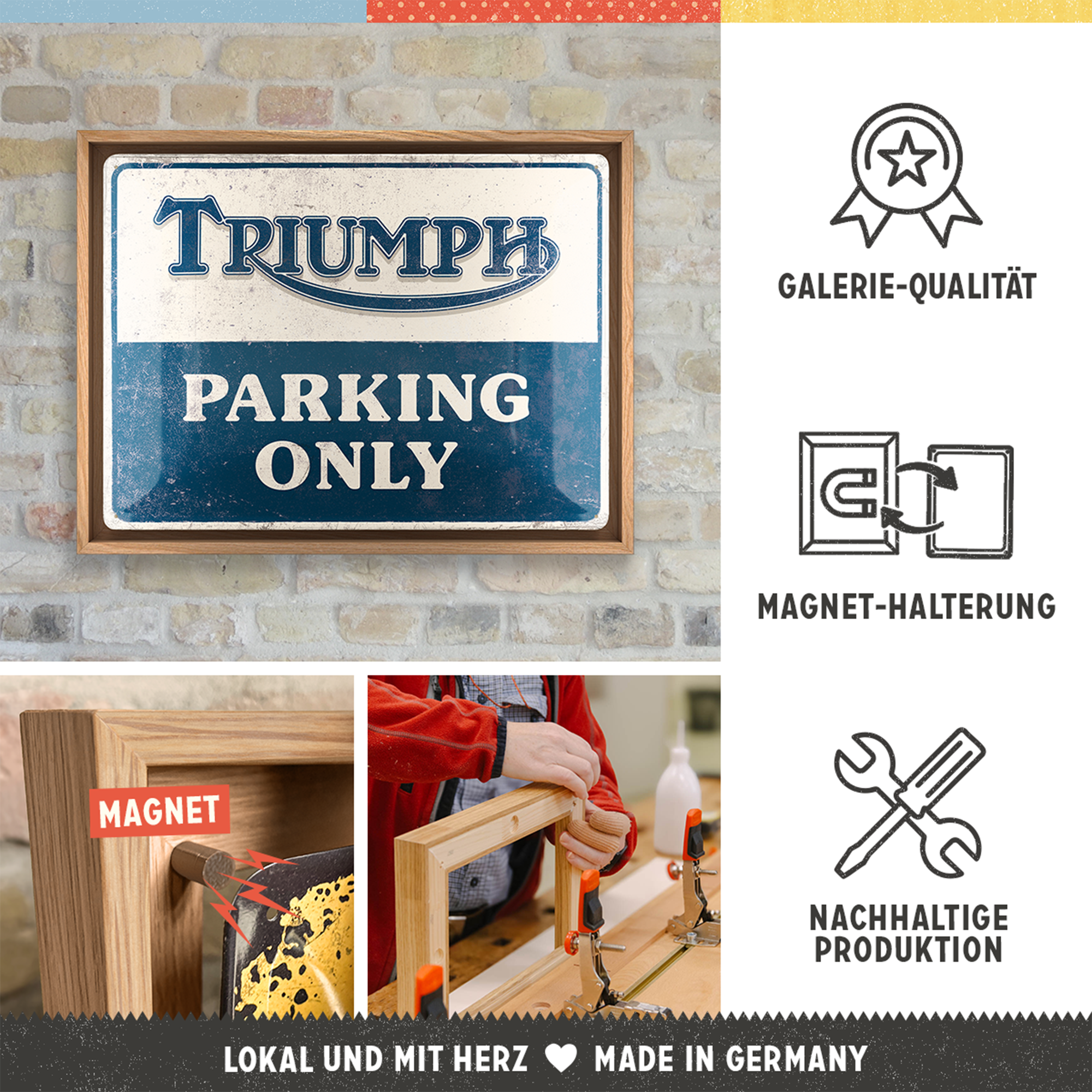 nostalgic-art-triumph-parking-only-n-frame-l-edition-cornice-in-legno-con-cartel image 3