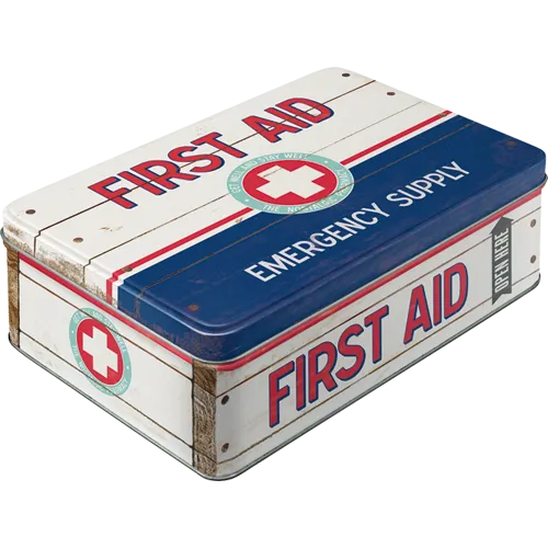 nostalgic-art-first-aid-blue-emergency-supply-scatola-piatta-metallo-2-5-l image 1