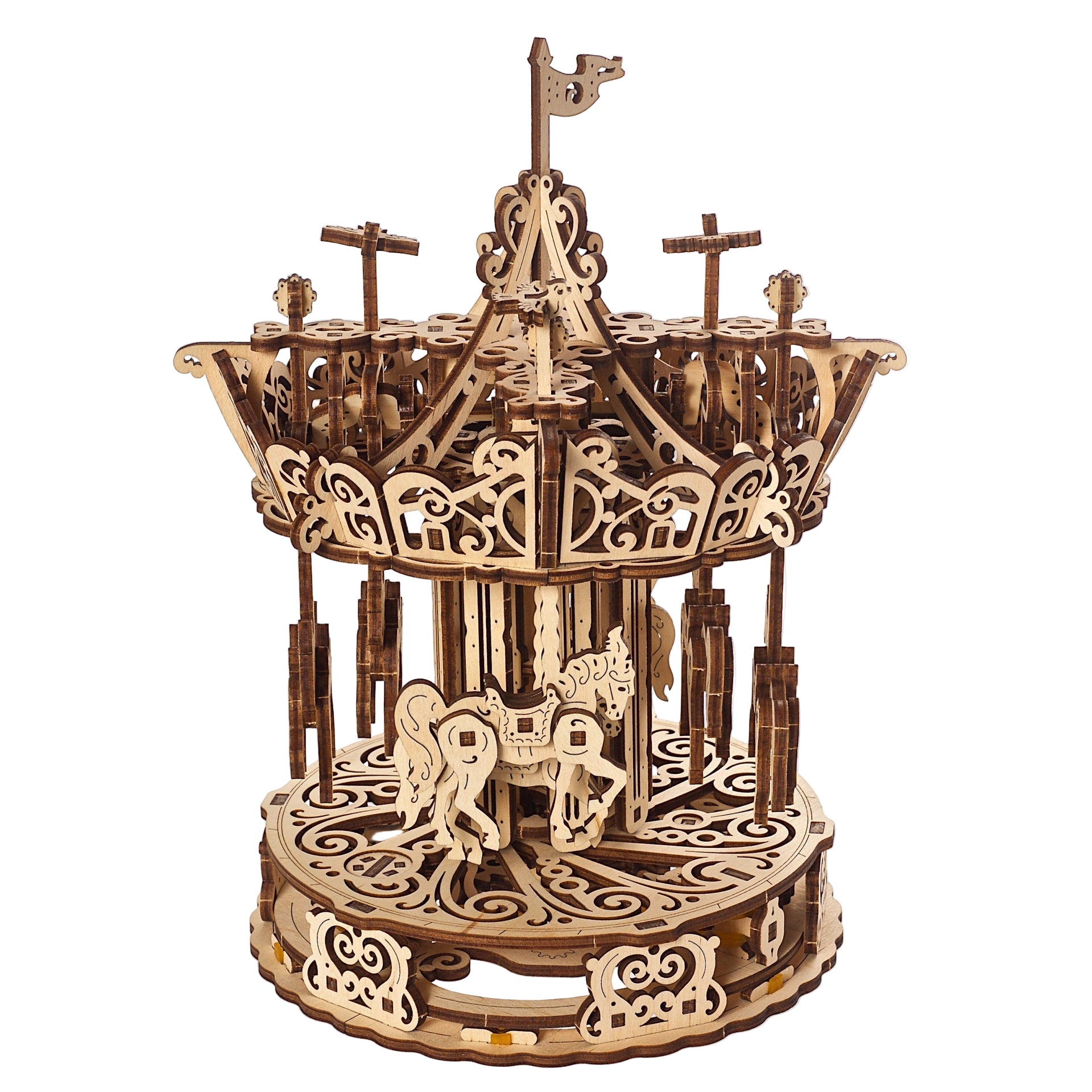 ugears-carousel-giostra-meccanica-in-legno-puzzle-3d image 1