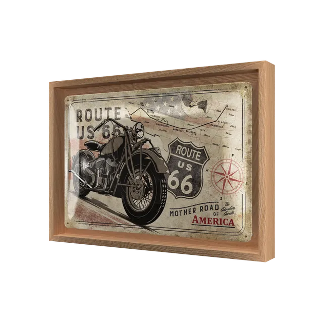 nostalgic-art-route-66-bike-map-targa-metallo-con-cornice-n-frame-m-24x33-5-cm image 1