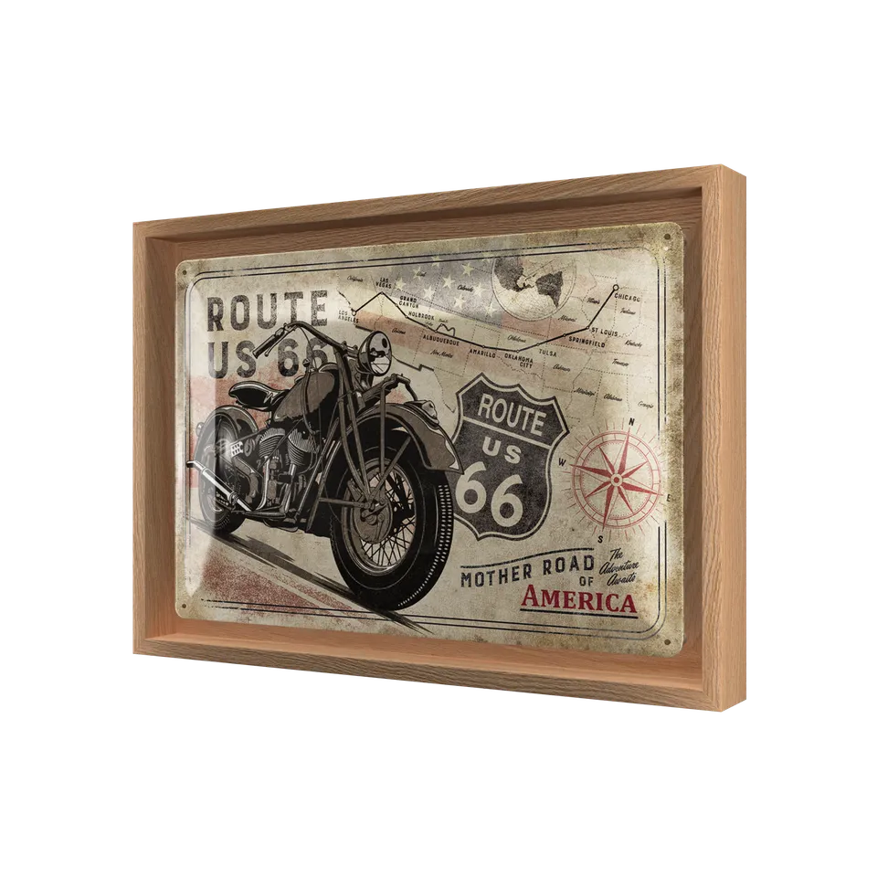 nostalgic-art-route-66-bike-map-targa-metallo-con-cornice-n-frame-m-24x33-5-cm image 1