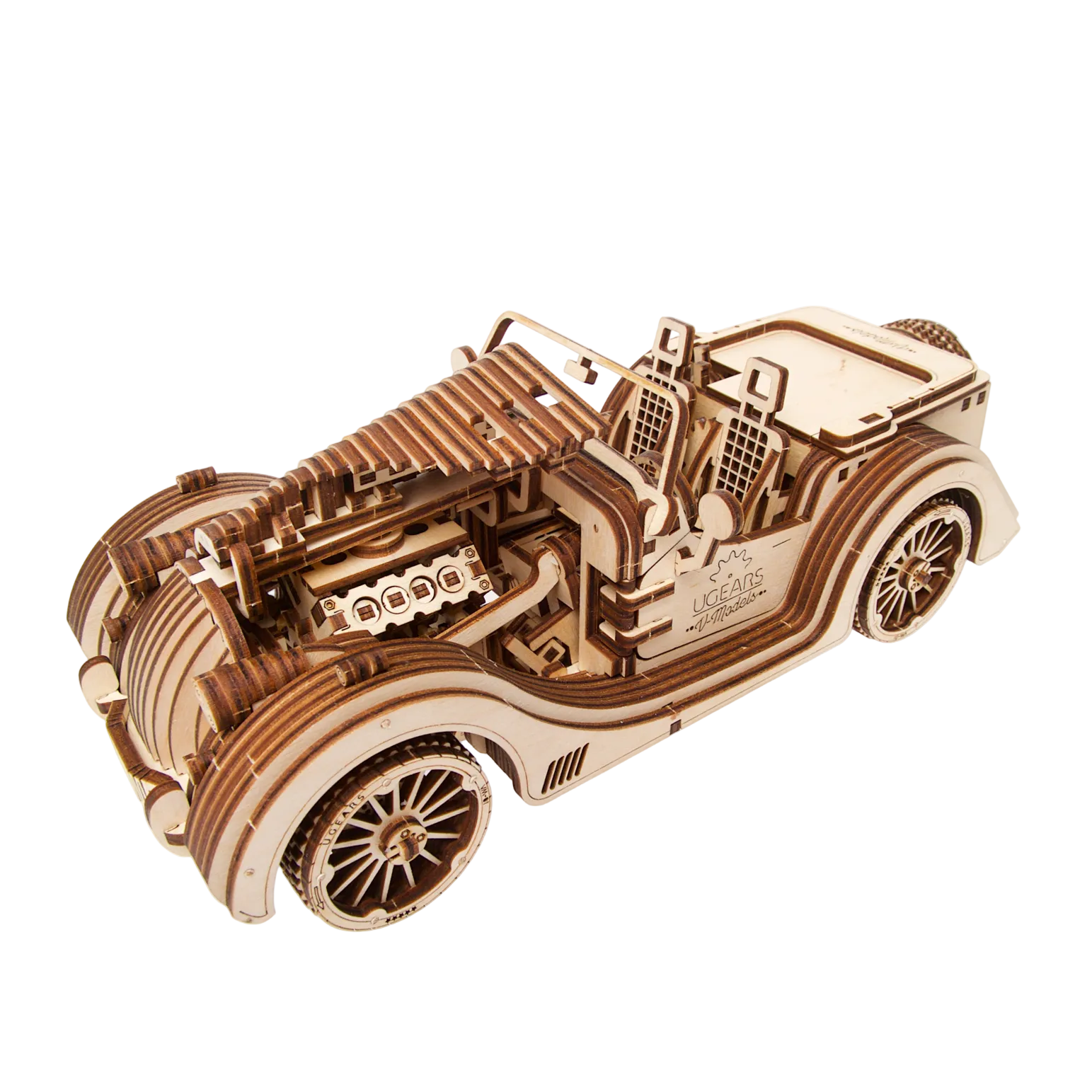 ugears-roadster-vm-01-modello-meccanico-in-legno-auto-sportiva-retr-da-assemblar image 2