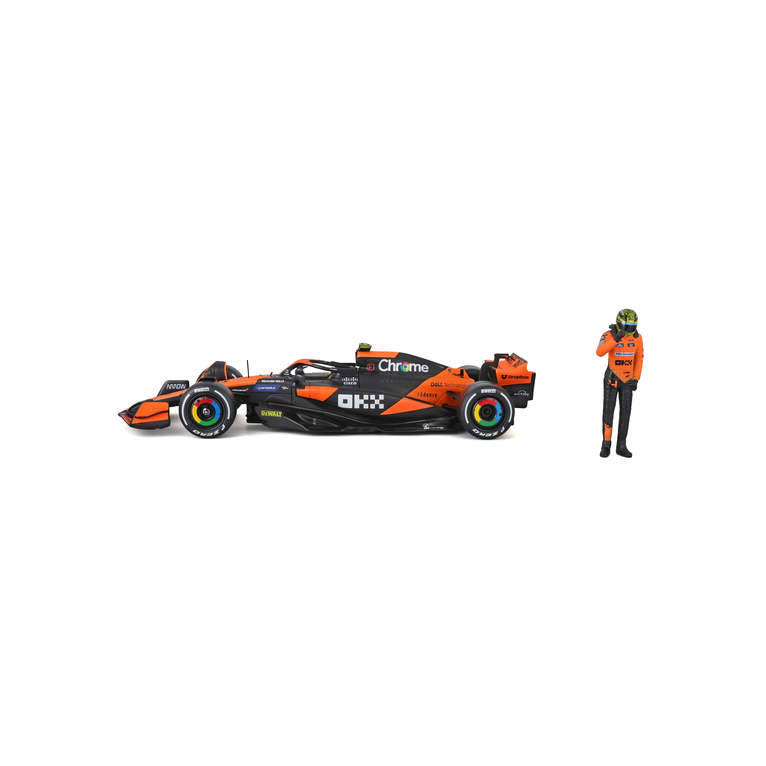 bburago-mclaren-mcl38-lando-norris-4-f1-2024-1-24-con-pilota-papaya-e-antracite image 3