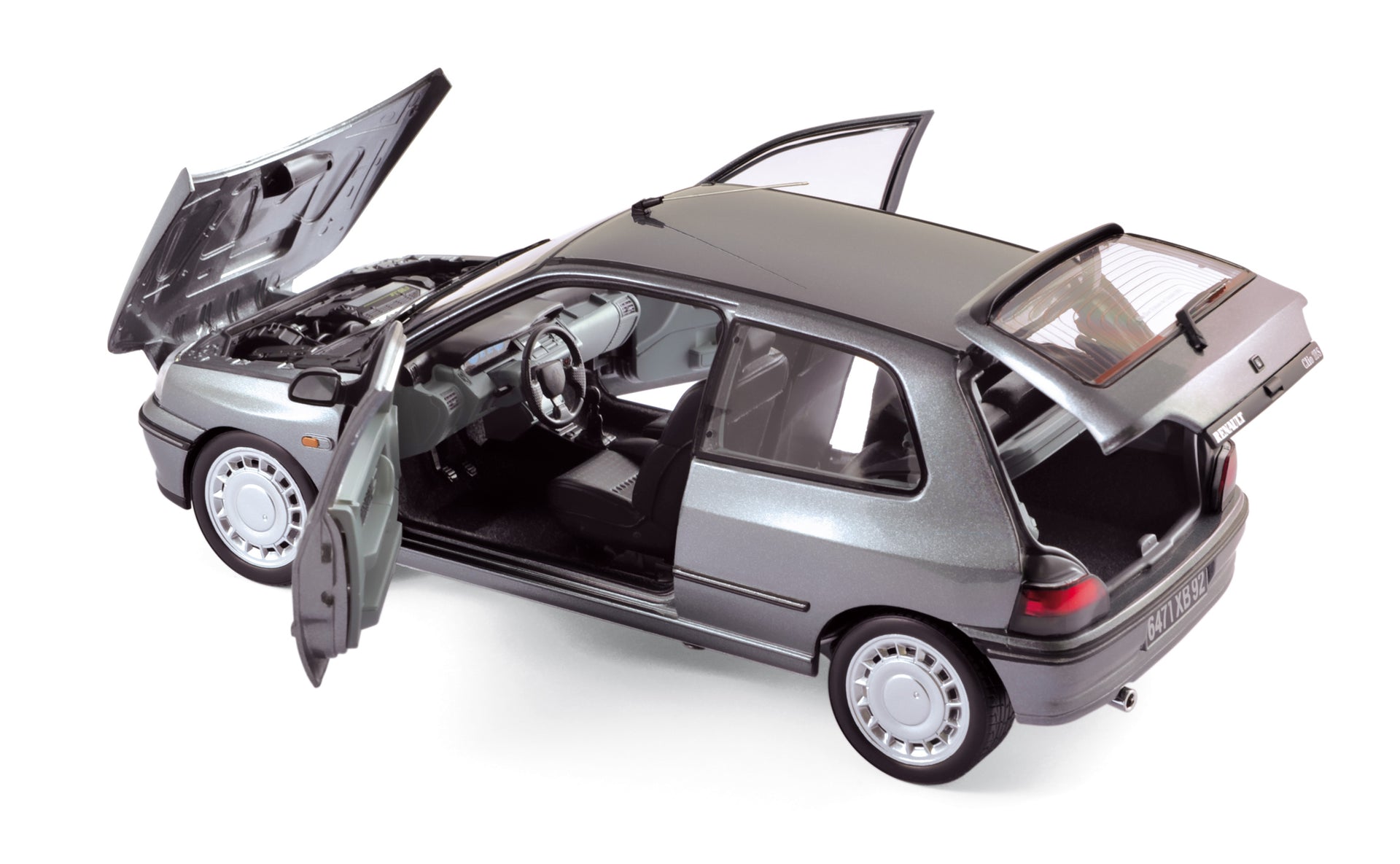 norev-renault-clio-16s-1991-tungstene-grey-modellino-auto-1-18 image 1