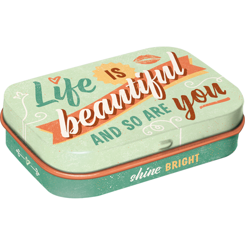 nostalgic-art-life-is-beautiful-scatola-tascabile-porta-mentine-in-metallo image 1