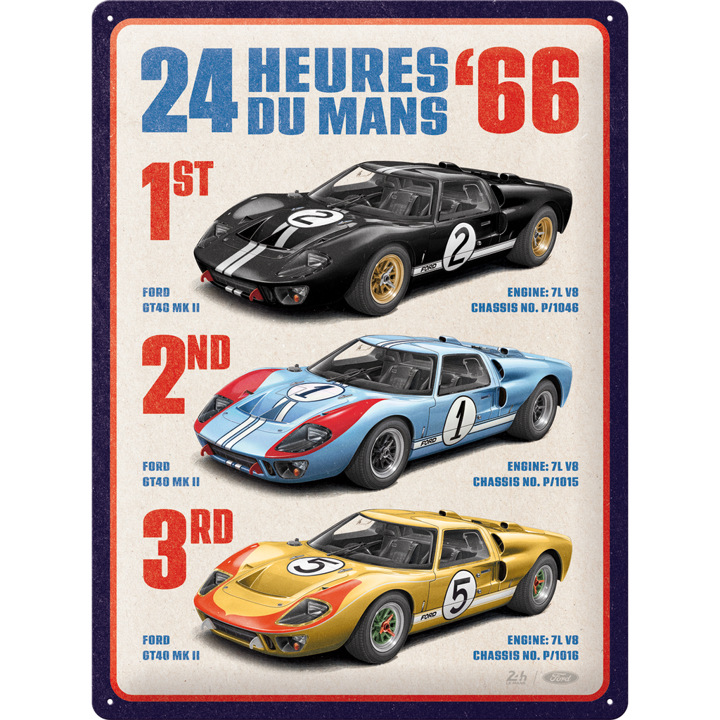 nostalgic-art-24h-le-mans-1966-ford-gt40-winners-targa-in-metallo-30x40-cm image 1