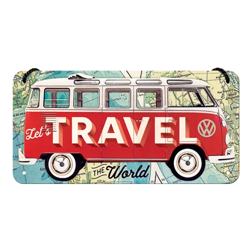 nostalgic-art-vw-bulli-let-s-travel-the-world-targa-da-appendere-10x20-cm image 1