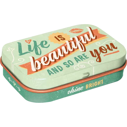 nostalgic-art-life-is-beautiful-scatola-tascabile-porta-mentine-in-metallo image 1