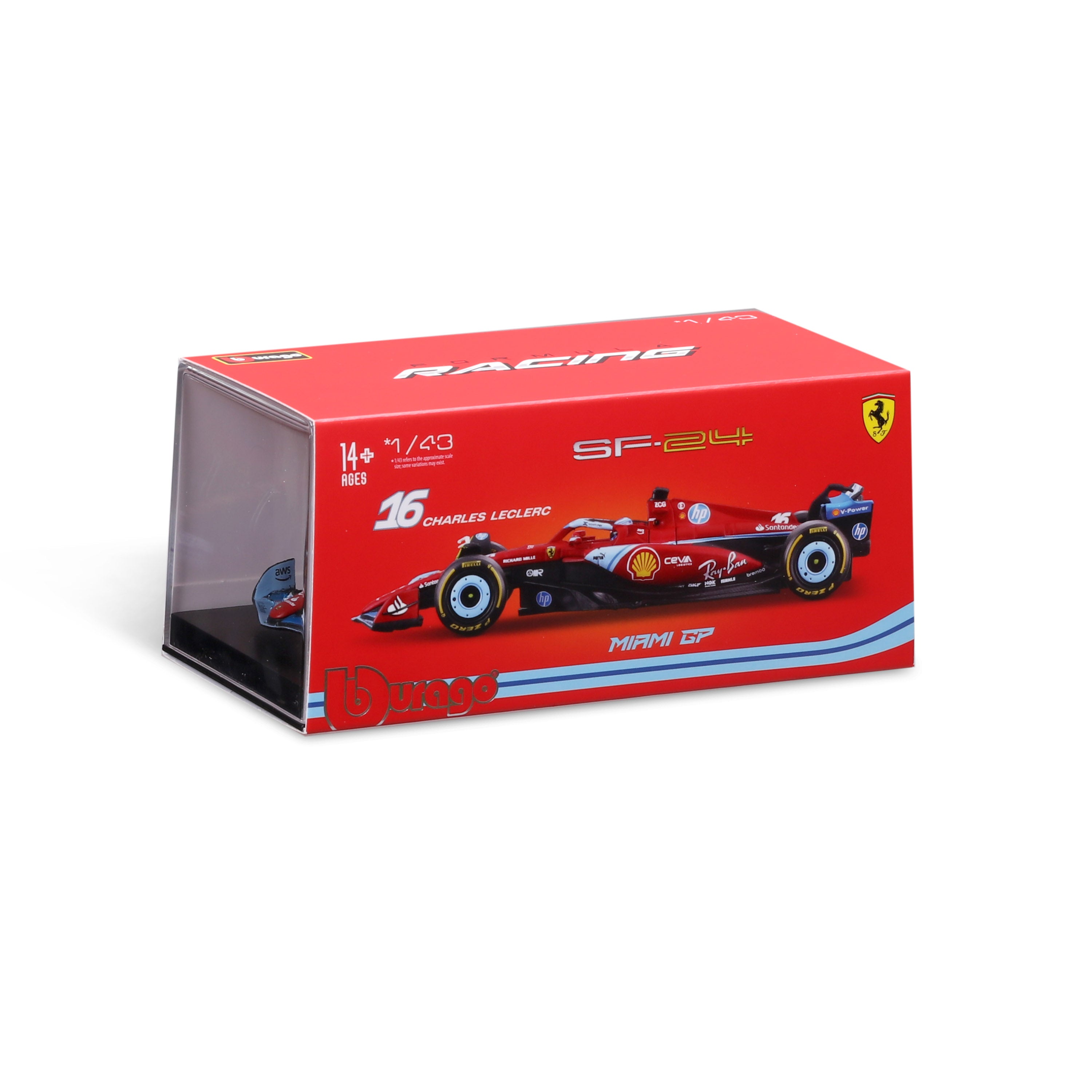 bburago-ferrari-f1-sf-24-16-leclerc-miami-gp-2024-1-43-con-pilota-e-teca-die-cas image 2
