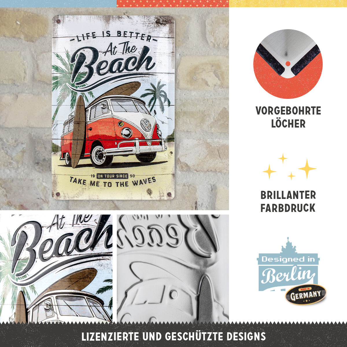 nostalgic-art-vw-bulli-beach-targa-in-metallo-20x30-cm-2 image 2