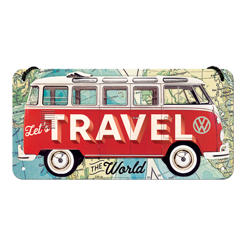 nostalgic-art-vw-bulli-let-s-travel-the-world-targa-in-metallo-10-x-20-cm image 1